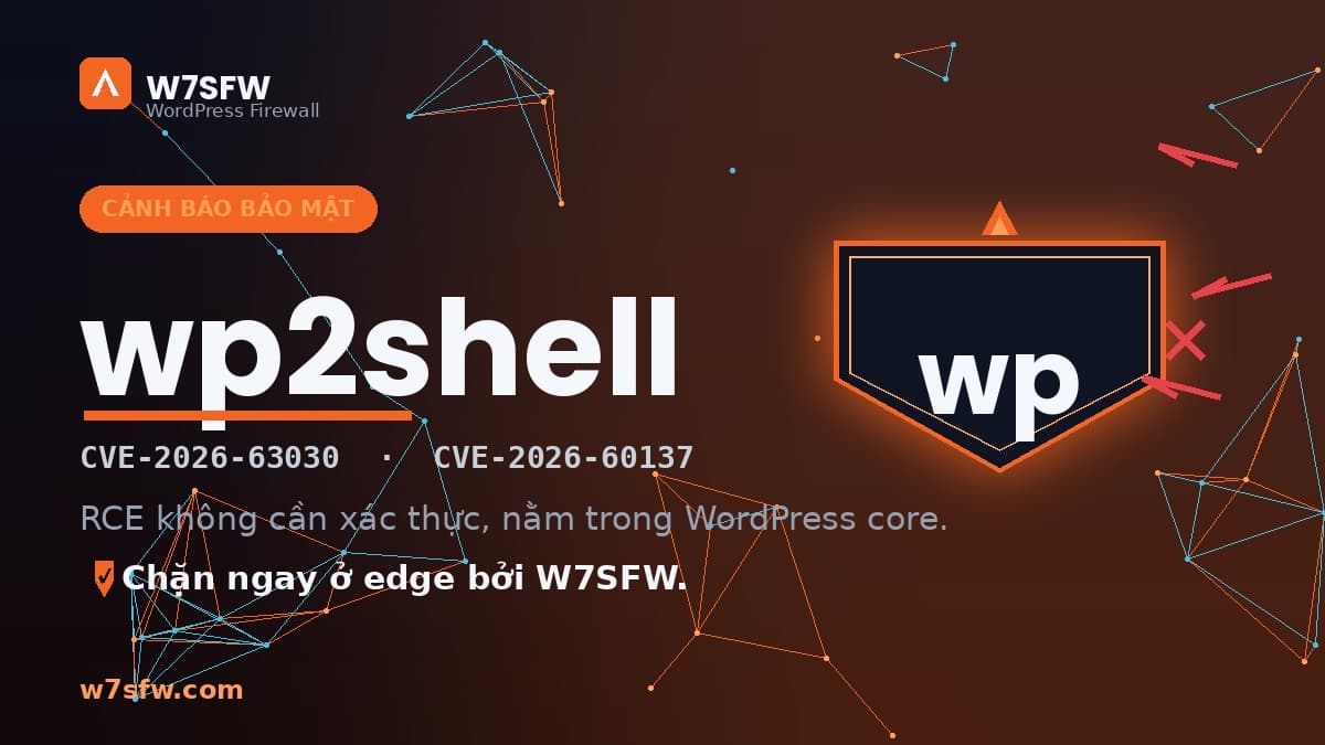 wp2shell (CVE-2026-63030 & CVE-2026-60137): RCE trong WordPress core — và cách W7SFW chặn ở edge